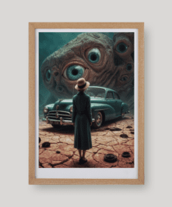 Egy női alak egy autóval és szörnnyel art print A4 és A3 méretben a Night Ordinance világából