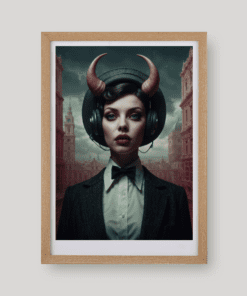 Egy női portré szarvakkal és fejhallgatóval art print A4 és A3 méretben a Night Ordinance világából