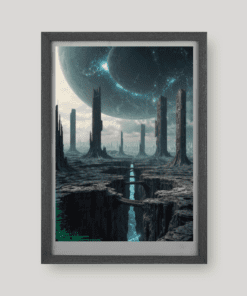 Gravitációs anomáliák által torzított sci-fi táj, art print A4 méretben a Greetings from the Void világából