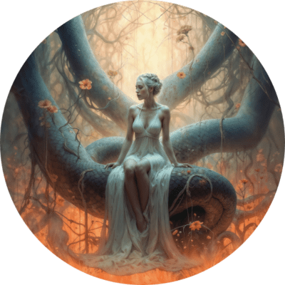 Egy nő egy kígyón ülve. Aurelian code világa. Nihgtpages